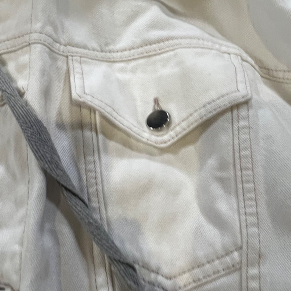 Zara Women's White Denim Jean Jacket with Gray Sweatshirt Removable Hood S NWT - Picture 2 of 10